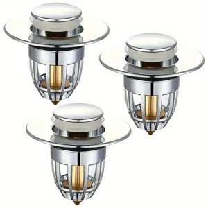 TEMU COFIT 고하중 스테인리스 杠杆식 팝업 배수구 마개 1개/3개 - 냄새 방지 및 누수 방지, 싱크대 및 욕조 배수구용, 오버플로우 밸브 시스템, 부식 방지 욕실 바닥 배수구 어셈블리(나사 포함), 모던 화이트/크롬 디자인