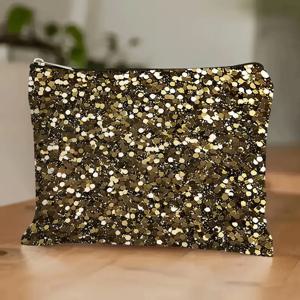 TEMU 1개, 글리터 패션 휴대용 화장품 파우치 꽃무늬 장식, 지퍼형 여행용 화장품 및 문구류 파우치, 여성 선물, 베스트 프렌드/자매 선물, 야외 여행 정리함, 뷰티 세트 화장품 및 메이크업 파우치, 크리스마스, 할로윈, 추수감사절, 가을/겨울 사용에 적합