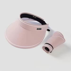 TEMU 1개 세련된 핑크 대비 트림 와이드 브림 오픈탑 모자, 가볍고 통기성 좋은 폴리에스터 소재, 접이식 디자인. 일상 외출, 출퇴근, 데이트에 다용도로 활용 가능, 얼굴 라인을 돋보이게 하는 모자 형태. 스타일리시한 썬햇 - 이상적인 휴일 선물