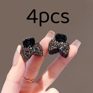 TEMU 4개 반짝이는 라인스톤 리본 헤어 클립 - 빈티지 스타일 레진 사이드 클립, 여성용 헤어 액세서리, 완벽한 발렌타인데이 선물