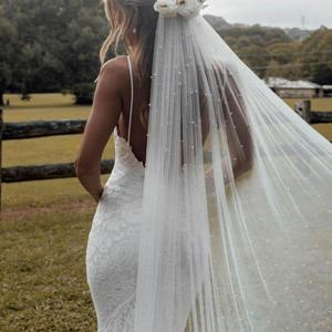 TEMU 핸드 비즈 화이트 튤 베일, 웨딩 포토 촬영 및 파티용, 럭셔리 신부 베일, 연회 파티 장식, 초경량 숲 스타일 베일, DIY 가벼운 통기성 웨딩 장식, 사이즈: 2.5*9.85 피트