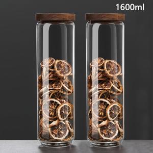 TEMU 헤르메틱 나무 뚜껑이 있는 밀폐 식품 보관 용기 2개 세트. 유리 식품, 차, 향신료 및 건조 식품 보관에 적합합니다. 밀실 및 주방 사용에 이상적이며 밀가루, 설탕, 커피, 파스타 및 향신료에 적합합니다.