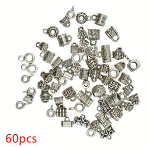 TEMU 60개 실버 뱅글 슬라이더 행거 댕글 스페이서 비즈 루프 혼합 확장형 팔찌 만들기용 매력적인 장식품