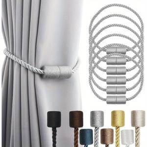 TEMU (6개입) 자석 커튼 타이백 - 강력하고 우아한 드레이퍼리 홀드백 - 모던 로프 디자인 - 가정, 사무실 및 야외 사용에 적합
