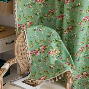 TEMU 2D 평면, 1개 목가적 스타일 녹색 장미 꽃무늬 프린지 커튼, 2D 평면 프린트, 막대 주머니 무드릴 세미블랙아웃 룸 디바이더 커튼, 주방 짧은 커튼, 침실, 거실, 식당, 발코니, 서재, 베이 창, 카페, 시골 농가 집 문과 창문 장식, 추수감사절 및 크리스마스 장식, 연중 사용 가능, 2D 평면