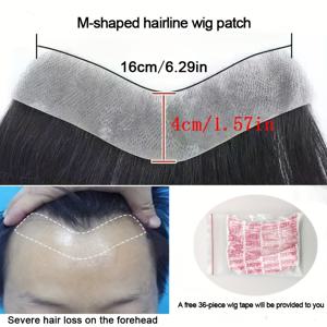 TEMU 4X16 남성용 가발 이마 헤어라인 패치, 풀 핸드 타이 헤어 6인치 헤어 액세서리, 화이트 발렌타인데이