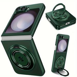 TEMU 휴대폰 케이스 - 삼성 갤럭시 Z 플립6 플립5 무선 충전 케이스 (마그네틱 링 킥스탠드 포함), 신상 충격 방지 캔디 컬러 패션 경량 솔리드 보호 커버 (Z 플립6용)