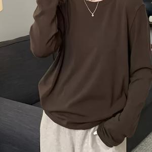 TEMU 봄/여름 신상 여성용 스타일리시 라운드넥 루즈핏 긴팔 티셔츠 베이스 레이어 탑