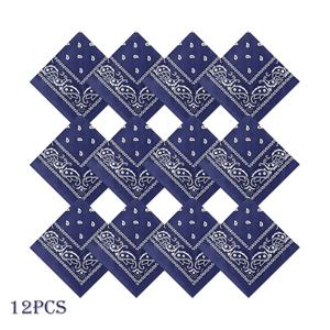 TEMU 여성용 22 X 22인치 대형 페이즐리 반다나 헤어밴드, 스카프, 손수건 12개 세트, 남녀공용, 네이비 블루