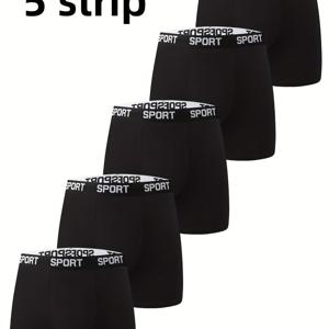 TEMU 남성용 스포츠 플랫팬티 5개 세트 - 통기성 좋고 편안한 긴 다리 속옷, 신축성 원단, 단색, 비침 없는 스포츠 언더웨어 | 심플한 캐주얼 스타일 | 누구나 일상복으로 적합