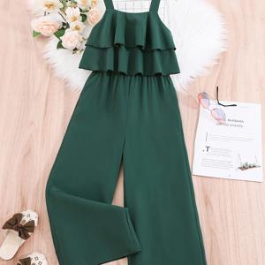 TEMU 여아 여름 민소매 이중 레이어 러플 점프수트, 야외용