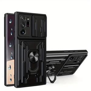 TEMU 카드 슬롯이 있는 삼성 S22 울트라, S21 플러스, S20 FE, 노트20 및 기타 갤럭시 모델을 위한 보호 케이스, 금속 링 홀더 및 블랙 색상이 특징입니다.