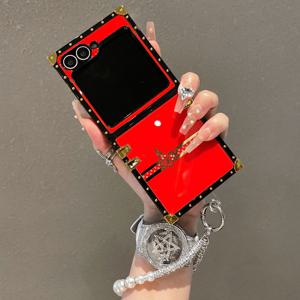 TEMU 휴대폰 케이스 - 새로운 럭셔리 스퀘어 라인스톤 나비 팔찌 휴대폰 케이스, 낙하 방지 디자인, 삼성 갤럭시 Z Flip 6, Z Flip 5, Z Flip 4 및 Z Flip 3 호환