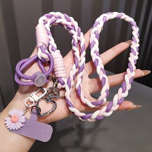 TEMU 휴대폰 랜야드, 하트 걸쇠가 달린 패셔너블한 국화 참, 길이 조절 꼰 크로스바디 스트랩, 여성용 긴 아웃도어 휴대폰 케이스 가방 참, 옆으로 메는 숄더 스트랩 랜야드