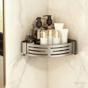 TEMU 1개 알루미늄 강화 욕실 모서리 선반, 무타공 걸이형 수납 랙, 선반