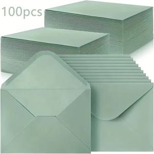 TEMU 100개 새지 그린 봉투 - A7 사이즈, 인사말 카드용, 크기 5.24 X 7.24인치, 5 X 7 웨딩 초대장, 인사말 카드 및 생일 샤워 초대장에 적합