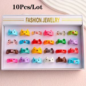 TEMU 귀여운 카툰 개구리와 고양이 레진 여성 반지 세트 10개, 달콤한 로맨틱 혼합 스타일, 파티와 일상 착용을 위한 커플 반지, 손가락 액세서리, 패션 주얼리 선물, 랜덤 발송