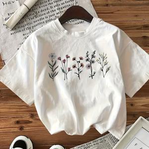 TEMU 여성용 플로럴 & 보타니컬 티셔츠 - 부드럽고 가벼운 데일리 블라우스, 여성용 라운드넥 루즈핏 탑 - 세탁기 사용 가능 캐주얼 의류, 봄 패션, 아티스틱 디자인, 편안한 소재, 반팔 트렌디 상의