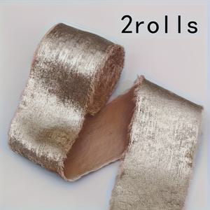 TEMU 금색 포일 끝이 있는 패브릭 리본 2롤 세트 - 손으로 뜯어낸 짜임 모서리가 특징이며 각 5미터 - 웨딩 부케, 스트리머, 리본 및 다양한 장식 공예에 적합