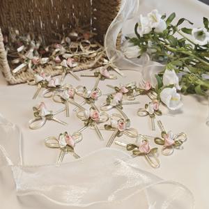 TEMU 50개 수제 장미 리본 세트. 우아한 핑크색, 레드, 플로럴 디자인으로 장식되었으며, 골드 글리터 리본이 장식되어 있습니다. 공예, 선물 포장, 웨딩 및 장식, 홈 데코, 부케 장식에 완벽합니다.