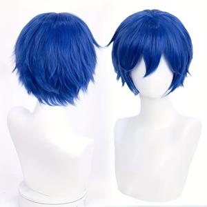 TEMU 모든 분들에게 어울리는 데일리 가발, 애니메이션 가발, 여름 가발, 블루 숏 헤어, 헤어, 멋스럽고 풍성한 자연스러운 패셔너블한 우아한 파티용 유니버설 할로윈 가발