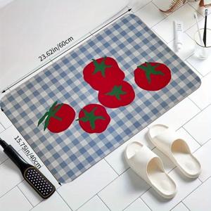 TEMU 화이트 체크무늬 토마토 니치 욕실 매트, 미끄럼 방지 바닥, 세탁기 사용 가능, 관리 쉬움, 홈 입구, 욕실, 주방, 거실, 방 바닥 보호 매트