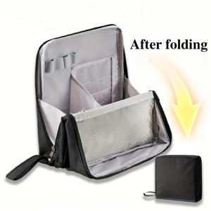 TEMU 독립 구획, 프리스탠딩 메이크업 파우치, 블랙 & 화이트 퍼플 액센트, 대용량 멀티기능 휴대용 여행 비즈니스 화장품 가방, 넉넉한 스테이셔너리 정리함