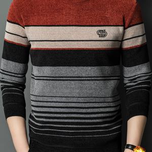 TEMU 남성용 캐주얼 쉐닐 니트 스웨터, 라운드넥 디자인, 가을/겨울용 두꺼운 벨벳 소재, 및 자수 로고