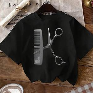 TEMU [조우미링 디렉셔널] 1개 여성용 바버 가위 빗 프린트 티셔츠, 패셔너블 심플 봄 여름 반팔 티셔츠, 트렌디한 개성 디자인, 완벽한 휴가 선물