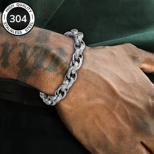 TEMU 11mm 두께 304 스테인리스 스틸 남성 팔찌 - 체크 무늬 꼬임 와이어 팔찌 - 남녀공용 광택 고품질 주얼리, 부식 방지 공정, 캐주얼 및 포멀한 행사에 적합, 완벽한 선물, - 할로윈 선물 - 크리스마스 선물