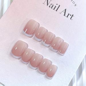 TEMU 수제 인조 네일 10개입, 짧은 발레 모양 네일 팁, 누드 핑크 프렌치 웨어 네일, 탈부착 가능한 네일 피스
