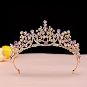 TEMU 1개, 우아한 보라색 라인스톤 신부 왕관 헤어피스 - 스타일 궁전 테마 왕관 헤어밴드, 웨딩 파티, 생일 파티 및 공식 행사에 적합, 웨딩 주얼리/신부 왕관/신부 들러리 왕관/무대 장식