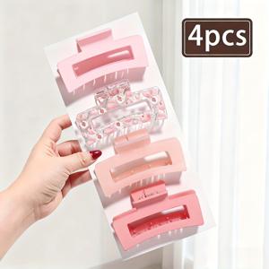 TEMU 4개 캔디 컬러 할로우 사각 헤어 클립, 다양한 헤어스타일에 어울리는 다재다능하고 우아한 추가 장식, 미끄럼 방지 클로 클립으로 업스타일을 고정, 과일 시리즈 투명 사각 클립, 일상 외출 및 데이트에 적합