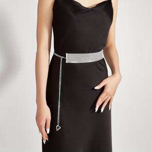 TEMU 1개 여성용 조절 가능한 장식 벨트 드레스 허리 슬림 벨트 - 반짝이는 라인스톤 & 체인 스트랩, 플러스 사이즈/레귤러 핏 (최대 105cm) 웨딩, 파티, 이브닝 가운 액세서리 - 드레스용 인스턴트 허리 벨트