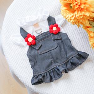 TEMU 작은 빨간 꽃 하네스 드레스 반려동물 옷, 강아지와 고양이 의류, 해피 퍼피 소형견 강아지 외출 의상, 스타일리시하고 귀여운 소형견 캐주얼 패션웨어, 편안한 봄가을 스타일