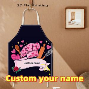 TEMU 1개 맞춤 텍스트 앞치마 - 핑크 셰프 테마, 주방 도구, 하트 및 별 패턴, 민소매 넥 스트랩 내구성 좋은 소재, 가정 요리, 베이킹, 휴일 선물용, 개인 맞춤 앞치마, 재미있는 주방 의류, 생생한 프린트 품질, 가벼운 원단