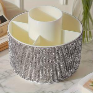 TEMU 1개 장식 메이크업 브러쉬 홀더 화장품 보관함, 360도 회전 멀티 컴파트먼트 네일 브러쉬 및 메이크업 도구 정리함, 반짝이는 데스크탑 보관 용기, 구획화된 립스틱, 아이브로우 펜슬, 루스 파우더 브러쉬 화장품 보관 용기, 반짝이는 정교한 선물, 발렌타인데이, 어머니날 선물