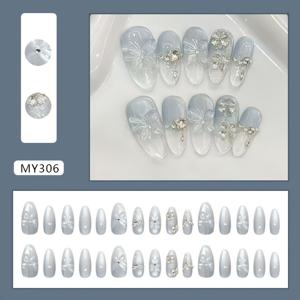 TEMU 입체적인 쿨 미스트 블루 그라데이션 반짝이는 나비 유럽&미국 스타일 탈부착 프레스온 네일