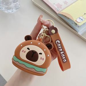 TEMU 1개 귀여운 카피바라 실리콘 동전 지갑 - 다기능 지퍼 립스틱 정리함 & 휴대폰 액세서리 케이스 - 손세탁 가능한 백팩 참 & 키체인 (캐주얼 스타일)