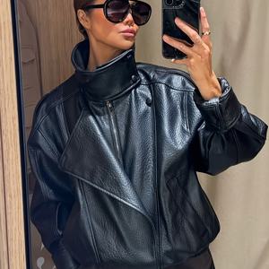 TEMU 여성용 엘레강스 PU 자켓, 봄/가을 패셔너블하고 활용도 높은 블랙 PU 자켓, 새로운 스타일