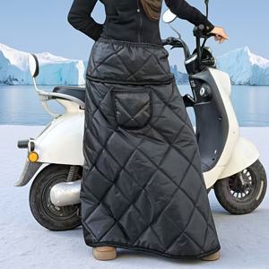 TEMU 겨울 라이딩 기모 안감 따뜻한 커버, 두꺼운 다리 따뜻한 방풍 스커트, 블랙, 앞면 파우치 및 탄성 허리 밴드 포함, 간편한 설치, 휠체어 담요, 추운 날씨 장비 따뜻한 담요, 윤곽 디자인, 강화 스티칭