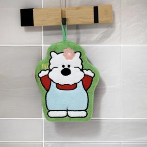 TEMU 1팩 코랄 흡수성 손가락 타월, 귀여운 강아지 자수 디자인 욕실 액세서리, 부드러운 손가락 타월