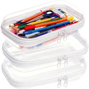 TEMU 투명한 하드 플라스틱 지퍼백 3개 세트. 이중 지퍼가 특징이며, 메이크업, 장난감, 간식, 화장품, 연필, 기저귀, 세면도구 등을 정리하는 데 이상적입니다.