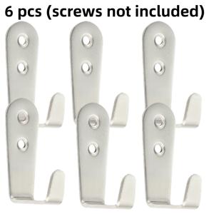 TEMU 고강도 스테인리스 스틸 벽걸이 후크 6개 세트(나사 미포함) - 브러시드 메탈 마감, 간편한 설치를 위한 사전 드릴 구멍, 차고, 주방, 사무실, 가정용 수납 및 정리를 위한 안전한 벽걸이 후크