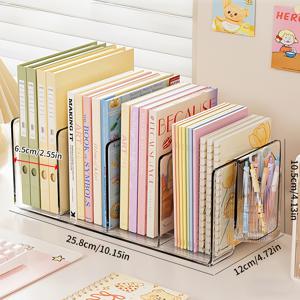 TEMU 4칸 투명 아크릴 책꽂이 선반 정리함 | 기숙사 수납 홀더 | 침실 사무실 책상 장식 | 튼튼한 파일 정리