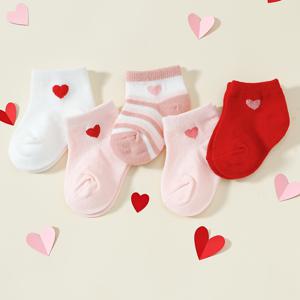TEMU 5켤레 봄 여름 아기 하트 패턴 보트 양말, 데일리룩에 적합