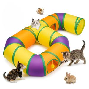 TEMU 실내 고양이를 위한 대형 접이식 놀이 터널, 퍼머(Pom-Poms) 장식 및 상호 작용 가능한 입구가 있는 미로 디자인, 새끼 고양이, 강아지, 토끼, 페럿, 기니피그에게 적합