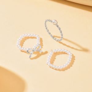 TEMU 어떤 의상과도 잘 어울리는 우아하고 세련된 모조 진주 반지 세트 (3개)