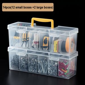 TEMU 14개 (작은 상자 12개 + 큰 상자 2개) 공구 부품 보관 상자, 다용도 휴대용 투명 공구 보관 상자, 가정용 나사, 렌치, 하드웨어 추가 분류 보관 상자, 장난감 분류 상자, 휴대용 분류 상자