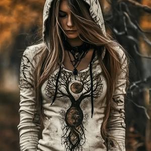 TEMU 여성용 트라이벌 바이킹 생명의 나무 토템 캐주얼 후드티